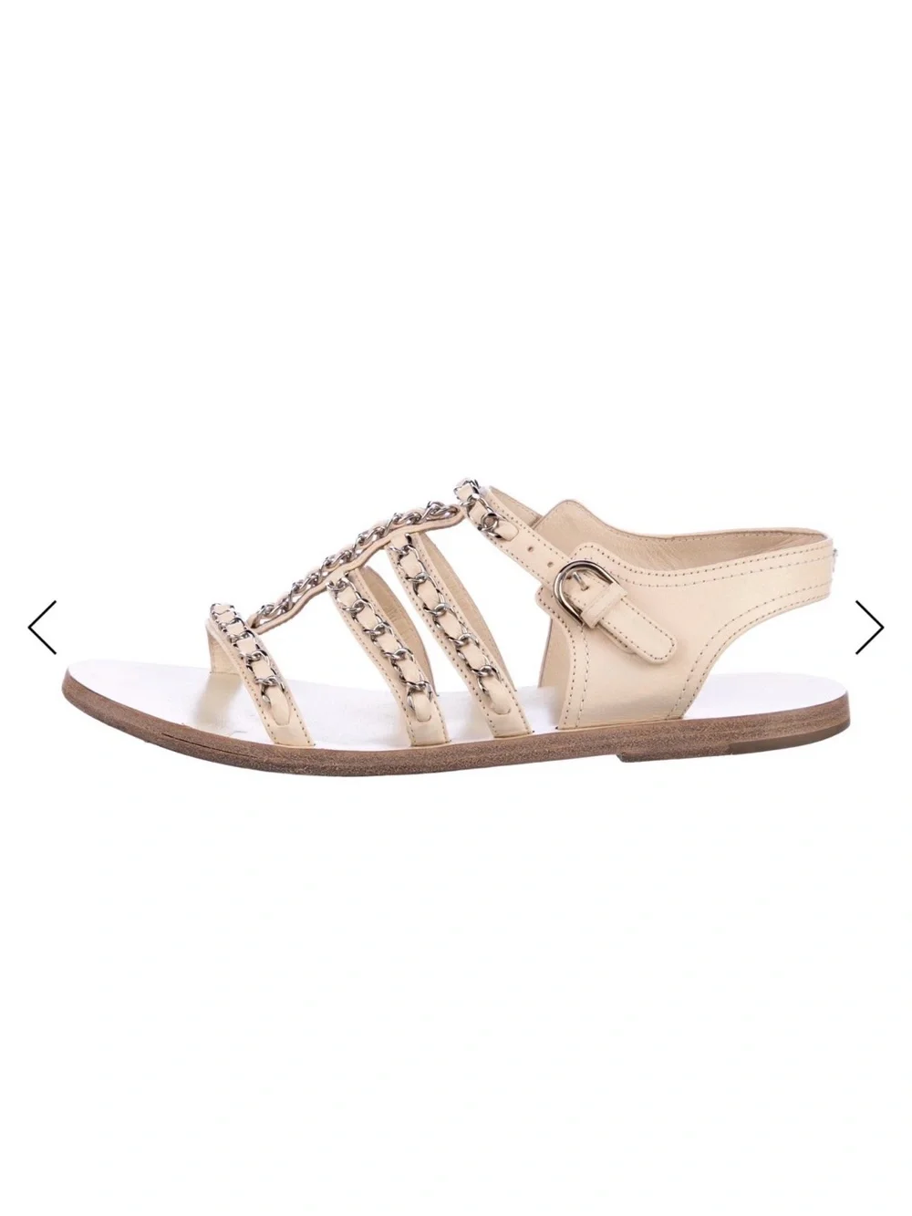 CHANEL Nude Leather Chain-Trim Slingback Sandals